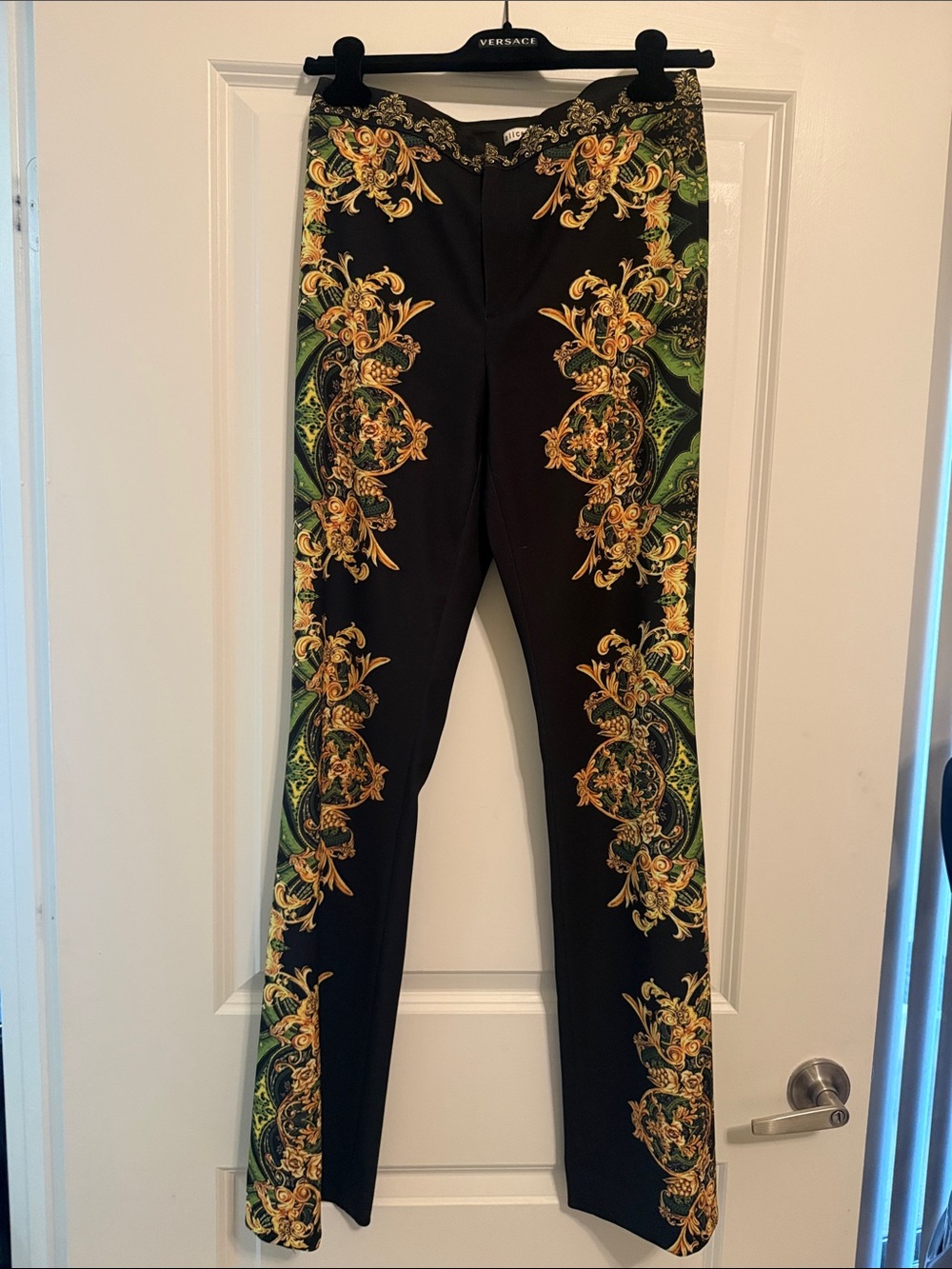 Alice + Olivia Black Pants with Gold and Green Baroque Trim